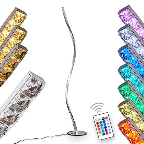 HOFSTEIN LED Stehlampe Saginaw, moderne Stehleuchte aus Metall/Kunststoff mit Glitzereffekt, in Nickel-Matt/klar, 1 x 9 Watt, 700 Lumen, 3000 Kelvin, über Fernbedienung dimmbar, mit Farbwechsler von HOFSTEIN