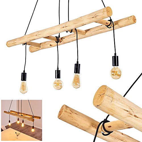 HOFSTEIN Pendelleuchte Palmetto, Hängelampe aus Metall/Holz in Schwarz/Natur, 4-flammig, 4 x E27, höhenverstellbare Hängeleuchte in Leiter-Optik, für Esszimmer, Wohnzimmer, Küche von HOFSTEIN