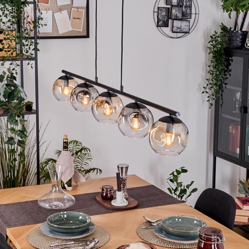 HOFSTEIN Pendelleuchte Ripoll, 5-flammige Hängelampe aus Metall/Glas in Schwarz/Rauch/Bernstein/Klar, moderne Hängeleuchte im Retro/Vintage-Design (Schirme Ø 15 cm), E14, Esszimmer, Küche, Wohnzimmer von HOFSTEIN