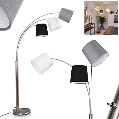 Stehleuchte Bernardino, moderne Bogenleuchte aus Metall/Stoff in Nickel-matt/Grau/Schwarz/Weiß, moderne Stehlampe mit An-/Ausschalter am Gehäuse, 3-flammig, 3 x E27, ohne Leuchtmittel Stehleuchte Bernardino, moderne Bogenleuchte aus Metall/Stoff in Nickel-matt/Grau/Schwarz/Weiß, moderne Stehlampe mit An-/Ausschalter am Gehäuse, 3-flammig, 3 x E27, ohne Leuchtmittel von HOFSTEIN