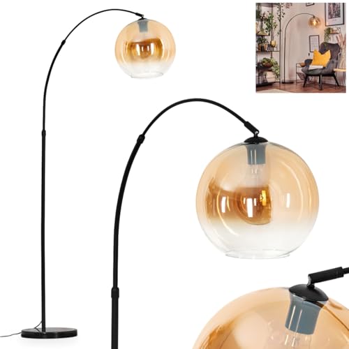 HOFSTEIN Stehleuchte Koyoto, Stehlampe aus Metall/Glas in Schwarz/Bernstein/Klar mit Marmorfuß, verstellbare Leuchte im Retro-Design (Schirm Ø 30 cm), Fußschalter, E27, Wohnzimmer, Schlafzimmer, Flur von HOFSTEIN