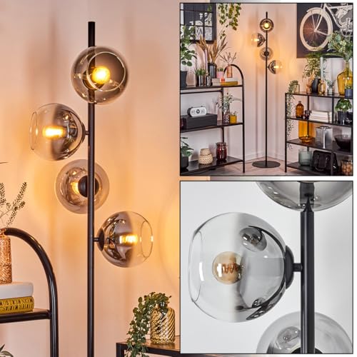 HOFSTEIN Stehleuchte Koyoto, Stehlampe aus Metall/Glas in Schwarz/Rauch/Klar, Leuchte im Retro/Vintage-Design mit Glasschirmen (Ø 15 cm) u. Fußschalter, 160 cm, E14, Wohnzimmer, Schlafzimmer, Büro von HOFSTEIN
