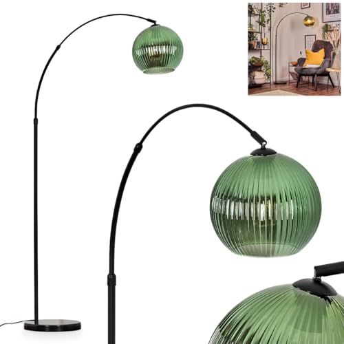 HOFSTEIN Stehleuchte Koyoto, Stehlampe aus Metall/Riffelglas in Schwarz/Grün mit Marmorfuß, verstellbare Leuchte im Retro-Design (Schirm Ø 25 cm), Fußschalter, E27, Wohnzimmer, Schlafzimmer, Flur von HOFSTEIN