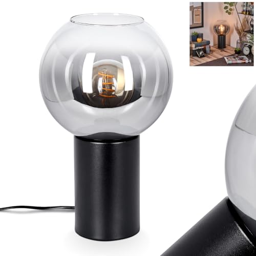 HOFSTEIN Tischleuchte Koyoto, Tischlampe aus Metall/Glas in Schwarz/Chrom-/Rauchfarben, Leuchte im Retro/Vintage-Design mit Glasschirm (Ø 20 cm), E27, Wohnzimmer, Schlafzimmer, Esszimmer, Flur, Büro von HOFSTEIN