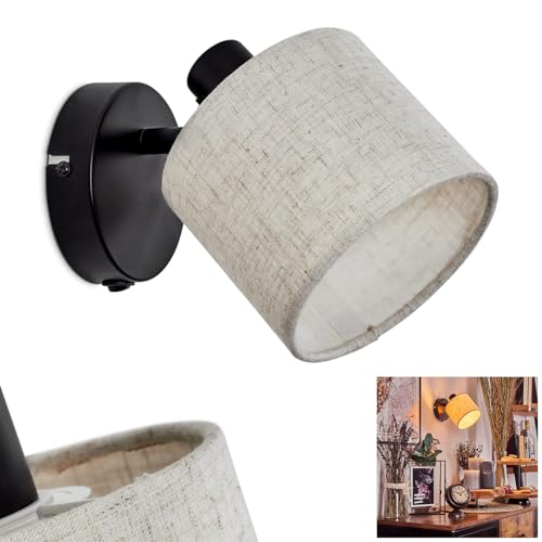 Wandleuchte Bassagoda, verstellbare Wandlampe aus Metall/Stoff in Schwarz/Beige, Leuchte im modernen Design mit verstellbarem Schirm (Ø 12 cm), 1-flammig, 1 x E14, ohne Leuchtmittel von HOFSTEIN