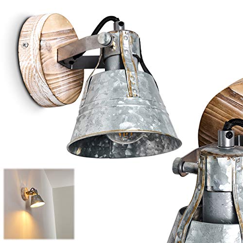 HOFSTEIN Wandleuchte Berkeley, verstellbare Wandlampe aus Metall/Holz in Zink, 1-flammig, 1 x E27 Fassung max. 60 Watt, Wandspot im Retro/Vintage Design, für LED Leuchtmittel geeignet von HOFSTEIN