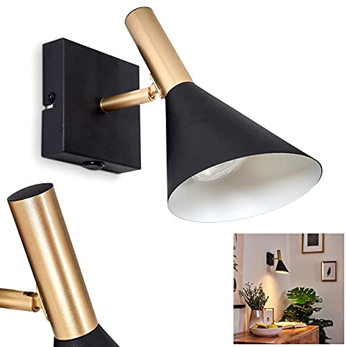 Wandleuchte Hybla, Zimmerlampe aus Metall in Schwarz und Gold, Moderner Look Wandlampe mit An-/Ausschalter, 1 x GU10, Schirm ist beliebig verstellbar, ohne Leuchtmittel von HOFSTEIN