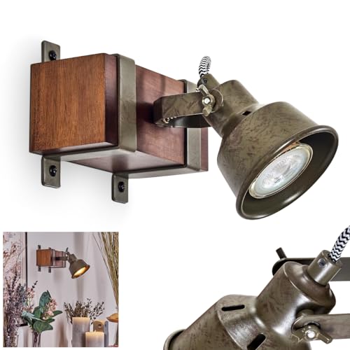 HOFSTEIN Wandleuchte Pehefito, Wandlampe aus Metall/Holz in Grün/Grau/Dunkelbraun, Leuchte im Industrial-Design mit verstellbarem Strahler, 1-flammig, 1 x GU10, ohne Leuchtmittel von HOFSTEIN
