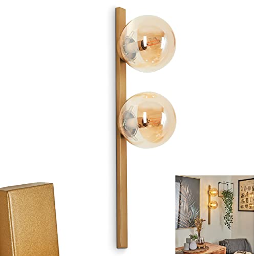 Wandleuchte Rascoupet, moderne Wandlampe aus Metall/Glas in Goldafrben/Champagnerfarben, Wandspot 2-flammig im Modernen Design, An-/Ausschalter am Gehäuse, 2 x E14, ohne Leuchtmittel von HOFSTEIN