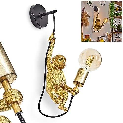 HOFSTEIN Wandleuchte Suardi, Wandlampe aus Metall/Kunststoff in Schwarz/Goldfarben, 1-flammig, 1 x E27, ohne Leuchtmittel, Wandspot im Retro/Vintage Design mit Figur eines Affen von HOFSTEIN