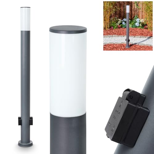 HOFSTEIN Wegeleuchte Caserta, Außenwegeleuchte mit 2 Steckdosen aus Metall/Kunststoff in Anthrazit/Weiß, moderne Außenleuchte für Garten, Außenbereich, Hof, Terrase, Höhe 110 cm, E27, IP44 von HOFSTEIN