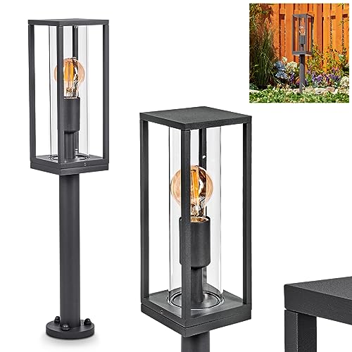 HOFSTEIN Wegeleuchte Oiba, moderne Sockelleuchte aus Metall/Glas in Anthrazit/Klar, Wegeleuchte 60,5 cm, Gartenlampe für 1 x E27, ohne Leuchtmittel, Gartenbeleuchtung IP44 von HOFSTEIN