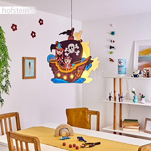 Hängeleuchte Ayer, bunte Hängelampe mit Piraten-Motiv aus Holz/Metall für das Kinderzimmer, 2 x E27, Pendellampe Piratenschiff, Höhe max. 107 cm, ohne Leuchtmittel von HOFSTEIN