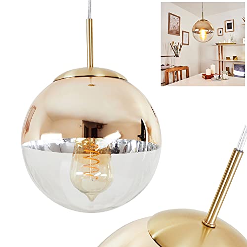 Hängeleuchte Degevos, 1-flammige Deckenlampe aus Metall/Glas in Goldfarben/Klar, Vintage Pendelleuchte mit Glaskugel Ø 19 cm, 1 x E27, ohne Leuchtmittel von HOFSTEIN