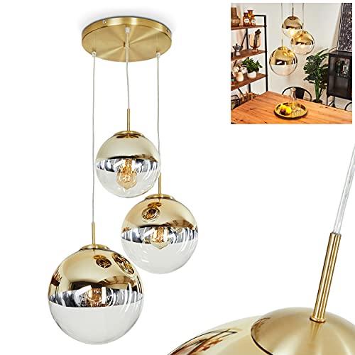 Hängeleuchte Degevos, 3-flammige Deckenlampe aus Metall/Glas in Goldfarben/Klar, moderne Pendellampe mit Kugeln aus Echtglas, Höhe max. 115 cm, 3 x E27, ohne Leuchtmittel Hängeleuchte Degevos, 3-flammige Deckenlampe aus Metall/Glas in Goldfarben/Klar, moderne Pendellampe mit Kugeln aus Echtglas, Höhe max. 115 cm, 3 x E27, ohne Leuchtmittel von HOFSTEIN