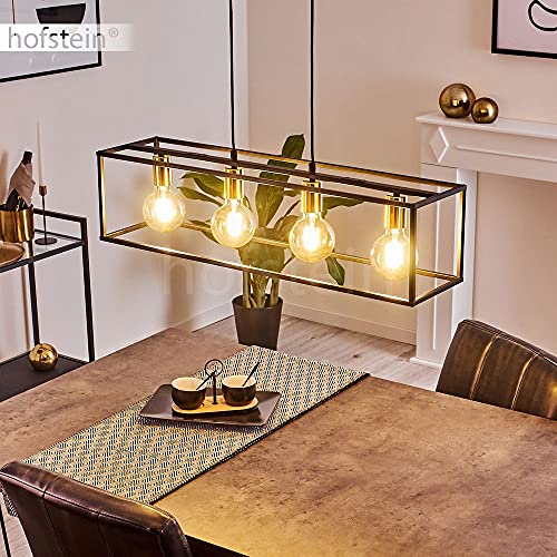 Hängeleuchte Flambeau, 4-flammige Deckenlampe aus Metall in Schwarz und Messing. Moderner Look im offenen Design, Pendellampe im Industrial Look, 4 x E27, ohne Leuchtmittel von HOFSTEIN