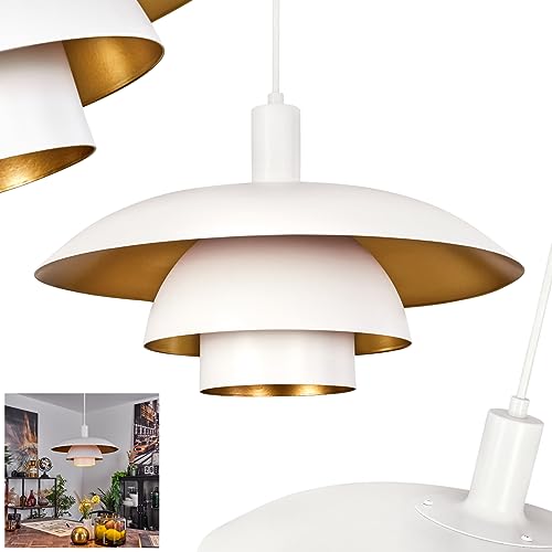 Hängeleuchte Sundet, Hängelampe aus Metall in Weiß/Goldfarben, Pendelleuchte im skandinavischen Design mit rundem Schirm (Ø 38 cm), 1-flammig, Höhe max. 114,5 cm, 1 x E27 ohne Leuchtmittel von HOFSTEIN