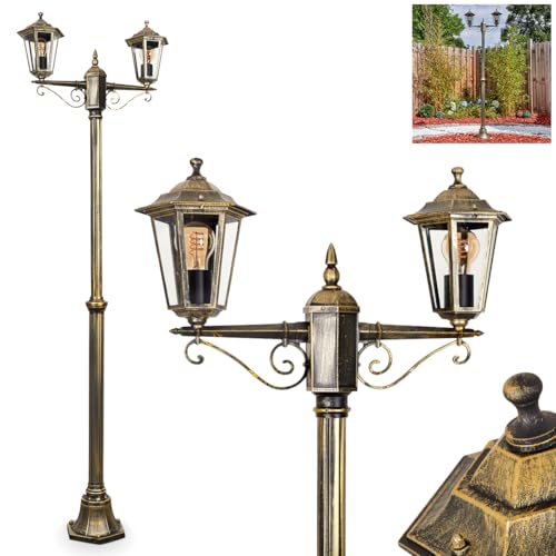 Kandelaber Loria, Außenwegeleuchte aus Metall/Glas in Gold/Braun/Klar, Leuchte im Antik/Vintage-Design für Garten/Außenbereich/Terrassen, Höhe: 200 cm, 2 x E27, ohne Leuchtmittel, IP44 Kandelaber Loria, Außenwegeleuchte aus Metall/Glas in Gold/Braun/Klar, Leuchte im Antik/Vintage-Design für Garten/Außenbereich/Terrassen, Höhe: 200 cm, 2 x E27, ohne Leuchtmittel, IP44 von HOFSTEIN