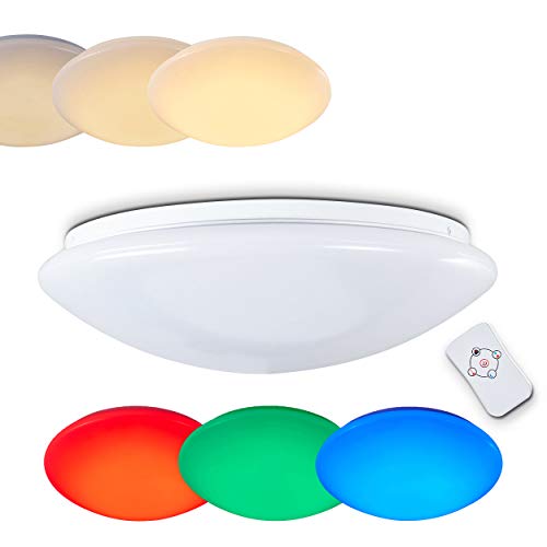 LED Deckenlampe Brighton, runde Deckenleuchte mit RGB Farbwechsler und Fernbedienung, dimmbar, mit Nachtlichtfunktion, 18 Watt, 1200 Lumen, Lichtfarbe 3000 Kelvin (warmweiß) von HOFSTEIN