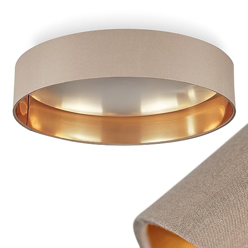 LED Deckenlampe Elsa, runde Deckenleuchte aus Metall/Stoff in taupe, weiß und goldfarben, 1-flammige Deckenlampe, 1 LED 24 Watt, 3000 Kelvin (Warmweiß), 2100 Lumen von HOFSTEIN