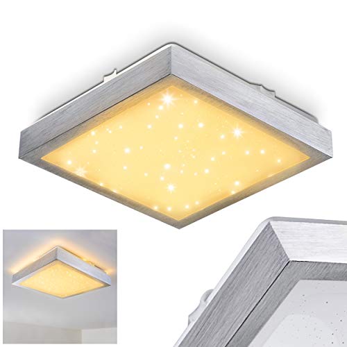 LED Deckenleuchte Sora, eckige aus Metall in Silber mit Sternenhimmel-Optik, 12 Watt, 900 Lumen, Lichtfarbe 3000 Kelvin (warmweiß), IP44, auch für das Badezimmer geeignet von HOFSTEIN