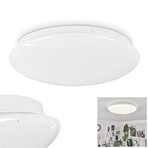 LED Deckenleuchte Antigo aus Metall/Kunststoff in Weiß m. Sternenhimmel-Effekt, runde Deckenlampe, 1 x LED 12 Watt, 1200 Lumen, Lichtfarbe 4000 Kelvin, IP 44, ideal für das Badezimmer geeignet von HOFSTEIN