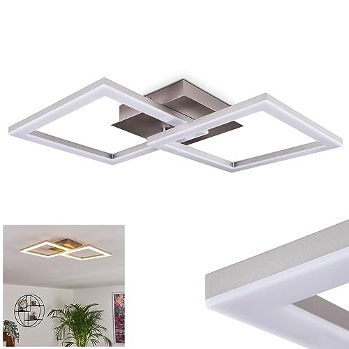 LED Deckenleuchte Batuna, moderne 1-flammige Deckenlampe aus Metall in Nickel matt und Kunststoff in weiß, eckige Zimmerlampe, 1 x LED 16 Watt, 3000 Kelvin, 2000 Lumen von HOFSTEIN