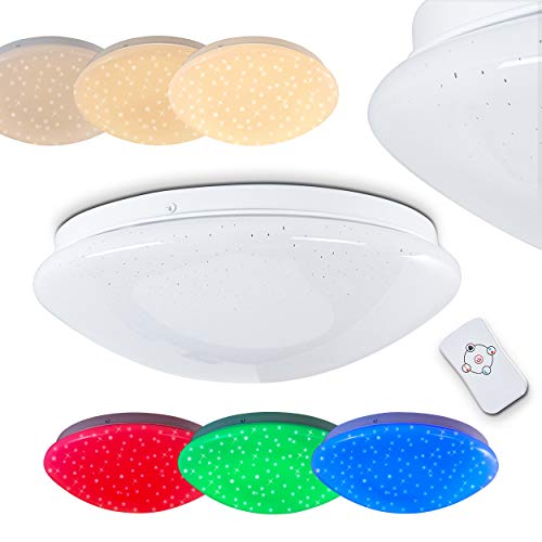 LED Deckenleuchte Brighton, runde Deckenlampe mit RGB Farbwechsler und Fernbedienung, Glitzereffekt, dimmbar m. Sternenhimmeloptik und Nachtlichtfunktion, 12 Watt, 850 Lumen, Lichtfarbe 3000 Kelvin von HOFSTEIN