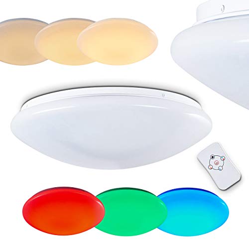 LED Deckenleuchte Brighton, runde Deckenlampe mit RGB Farbwechsler und Fernbedienung, dimmbar, mit Nachtlichtfunktion, 24 Watt, 1500 Lumen, Lichtfarbe 3000 Kelvin (warmweiß) von HOFSTEIN
