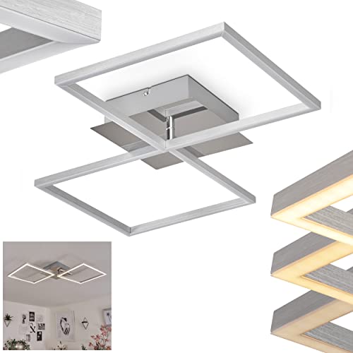 LED Deckenleuchte Buren, dimmbare Deckenlampe aus Metall/Kunststoff in Nickel-matt/Weiß m. verstellbarem Schirm, 32 Watt (inkl.), 2600 Lumen, 3000 Kelvin, dimmbar über herkömmlichen Lichtschalter von HOFSTEIN