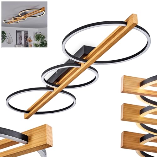 LED Deckenleuchte Carcano, dimmbare Deckenlampe aus Metall/Holz/Kunststoff in Schwarz/Natur/Weiß, (Ø 26,5 cm, 36,5 cm), 3-flammig, 38 Watt, 1600 Lumen, 3000 Kelvin, dimmbar über Lichtschalter von HOFSTEIN