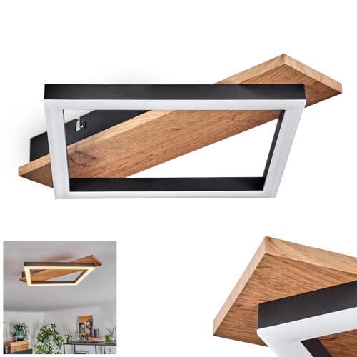 LED Deckenleuchte Cascada, moderne Deckenlampe aus Metall/MDF/Kunststoff in Schwarz/Holzoptik/Weiß, 1-flammig, 12 Watt, 1350 Lumen, 3000 Kelvin von HOFSTEIN