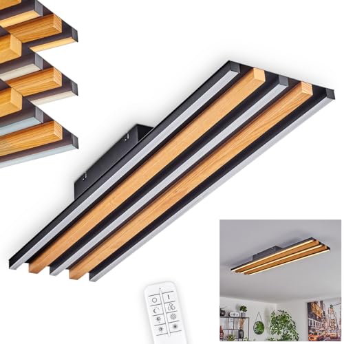 LED Deckenleuchte Favorina, dimmbare Deckenlampe aus Metall/Holz/Kunststoff in Schwarz/Natur/Weiß, 37 Watt, 4380 Lumen, 2700-6500 Kelvin, Länge 81 cm, dimmbar/Lichtfarbe änderbar über Lichtschalter von HOFSTEIN