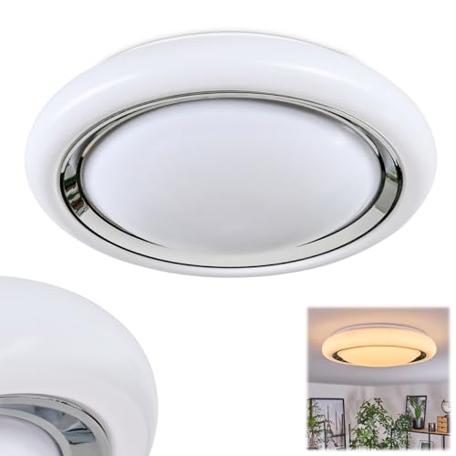 LED Deckenleuchte Kaas, Deckenlampe aus Metall/Kunststoff in Weiß/Chromfarben, Leuchte im modernen Design mit rundem Schirm (Ø 40 cm), 1 x LED 24 Watt, 3000 Kelvin, 2600 Lumen von HOFSTEIN