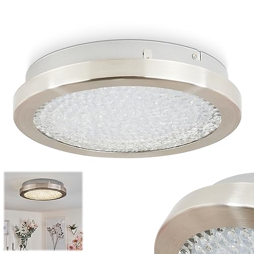 LED Deckenleuchte Kerns, moderne Deckenlampe aus Metall/Glas in Nickel-matt/Weiß/Klar in Kristall-Optik, runde Leuchte, Ø 28 cm, 1-flammig, 1500 Lumen, 4000 Kelvin, 1 x LED 11,2 Watt (inklusive) von HOFSTEIN