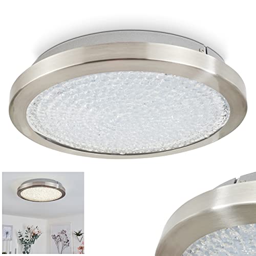 LED Deckenleuchte Kerns, moderne Deckenlampe aus Metall/Glas in Nickel-matt/Weiß/Klar in Kristall-Optik, runde Leuchte, Ø 34,5 cm, 1-flammig, 2300 Lumen, 4000 Kelvin, 1 x LED 17,9 Watt (inklusive) von HOFSTEIN