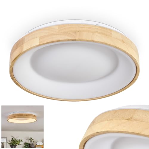 LED Deckenleuchte Lockeby, Deckenlampe aus Holz/Metall/Kunststoff in Natur/farbenWeiß, Leuchte im skandinavisch/modernen Design mit rundem Schirm (Ø 30 cm), 1-flammig, 18 Watt, 1900 Lumen, 3000 Kelvin von HOFSTEIN