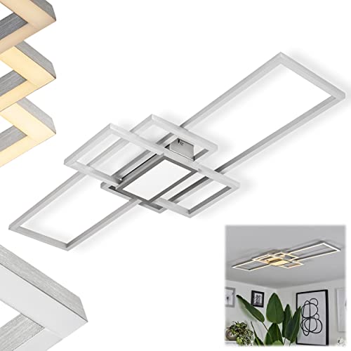 HOFSTEIN LED Deckenleuchte Longos, dimmbare Deckenlampe aus Metall/Kunststoff in Aluminium gebürstet/Weiß, Leuchte dimmbar über herkömmlichen Lichtschalter, LED 28 Watt, 1700 Lumen, 3000 Kelvin von HOFSTEIN