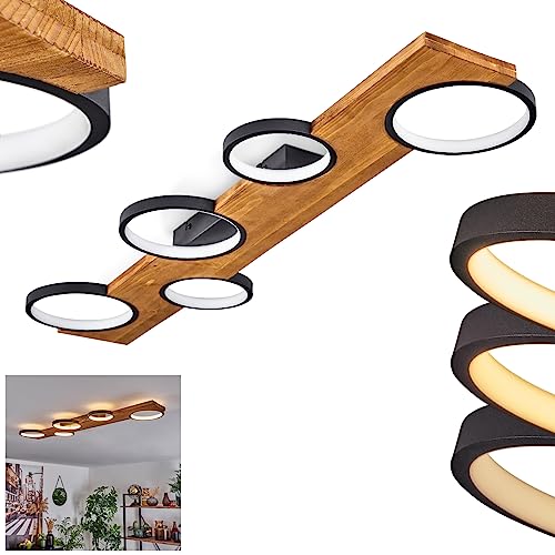 LED Deckenleuchte Musac, dimmbare Deckenlampe aus Metall/Holz/Kunststoff in Schwarz-matt/Natur/Weiß, Leuchte im skandinavischen Design, dimmbar über Lichtschalter, 4800 Lumen, 3000 Kelvin, LED 40 Watt von HOFSTEIN