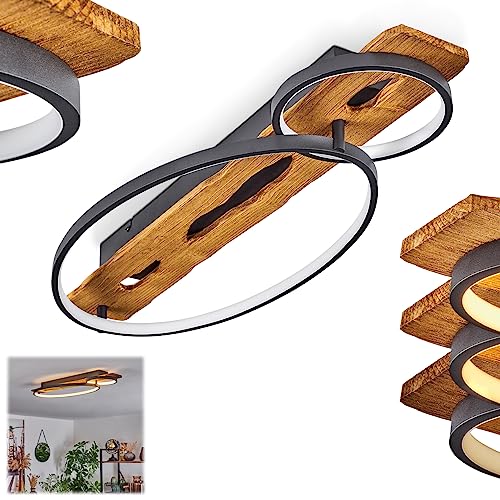 LED Deckenleuchte Nevogilde, dimmbare Deckenlampe aus Metall/Holz/Kunststoff in Anthazit/Natur/Weiß, Leuchte im skandinavischen Design, dimmbar über Lichtschalter, 3600 Lumen, 3000 Kelvin, LED 30 Watt von HOFSTEIN