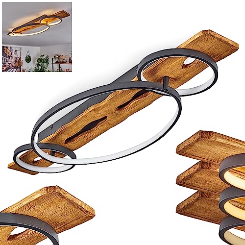 LED Deckenleuchte Nevogilde, dimmbare Deckenlampe aus Metall/Holz/Kunststoff in Anthazit/Natur/Weiß, Leuchte im skandinavischen Design, dimmbar über Lichtschalter, 4600 Lumen, 3000 Kelvin, LED 40 Watt von HOFSTEIN