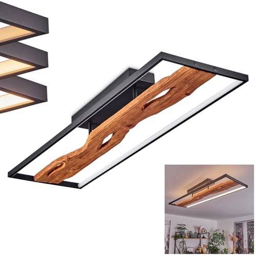 LED Deckenleuchte Nevogilde, dimmbare Deckenlampe aus Metall/Holz/Kunststoff in Schwarz/Natur/Weiß, Leuchte im skandinavischen Design, 6600 Lumen, 3000 Kelvin, LED 48 Watt, dimmbar über Lichtschalter von HOFSTEIN