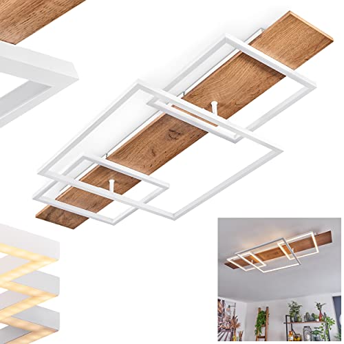 LED Deckenleuchte Pompu, dimmbare Deckenlampe aus Metall/Holz/Kunststoff in Weiß/Natur, moderne Leuchte über herkömmlichen Lichtschalter dimmbar, LED 32 Watt (inkl.), 3000 Kelvin, 2000 Lumen von HOFSTEIN