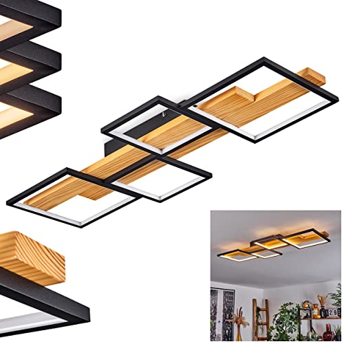 LED Deckenleuchte Pompu, moderne Deckenlampe aus Metall/Holz/Kunststoff in Schwarz/Natur/Weiß, dimmbar über Lichtschalter, 4000 Lumen, 3000 Kelvin, LED 33 Watt von HOFSTEIN