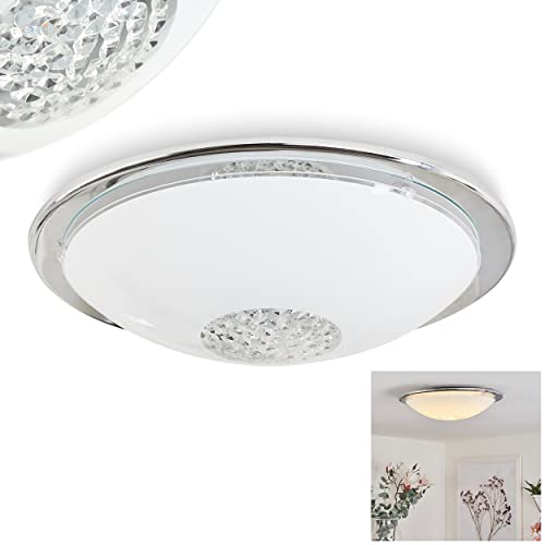 LED Deckenleuchte Pratteln, moderne Deckenlampe aus Metall/Glas in Weiß/Klar in Kristall-Optik, runde Leuchte, Ø 37 cm, 1-flammig, 1500 Lumen, 3000 Kelvin (warmweiß), 1 x LED 16 Watt (inklusive) von HOFSTEIN