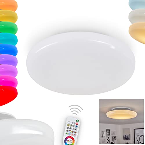 LED Deckenleuchte Ral, dimmbare Deckenlampe aus Metall/Kunststoff in Silber/Weiß/Klar, moderne Leuchte m. Fernbedienung u. RGB Farbwechsler, (Ø 30 cm), LED RGB 16 Watt, 1015 Lumen, 2200-6500 Kelvin von HOFSTEIN