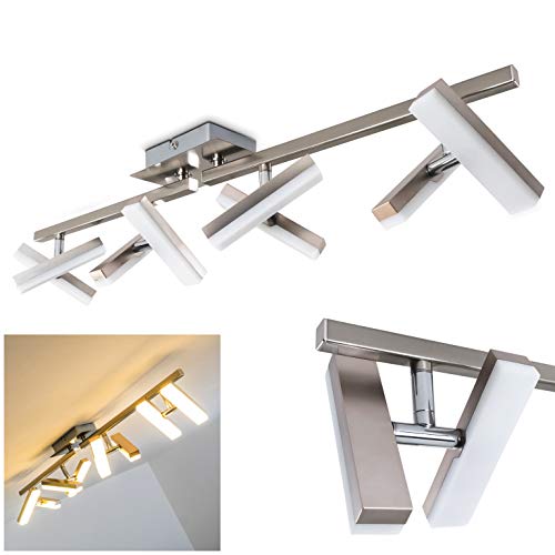 LED Deckenleuchte Sakami, längliche Deckenleuchte aus Metall in Nickel-matt, 8-flammig, mit 8 verstellbaren Strahlern, je 2 Watt, 1400 Lumen insgesamt, Lichtfarbe 3000 Kelvin (warmweiß) von HOFSTEIN