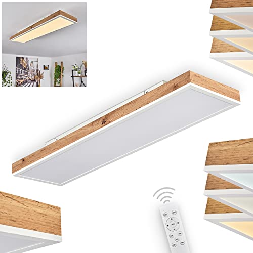 LED Deckenleuchte Salmi, Deckenlampe aus Metall/MDF/Kunststoff in Weiß/Holzoptik/Braun, LED Panel dimmbar/Lichtfarbe änderbar mit Fernbedienung, 60-1500 Lumen, 2700-6500 Kelvin, 1 x LED 24 Watt von HOFSTEIN