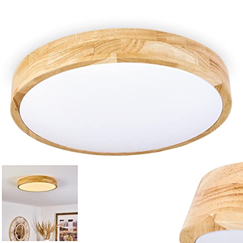 LED Deckenleuchte Samaira, moderne Deckenlampe aus Holz/Metall/Kunststoff in Naturfarben/Weiß, runde Leuchte im skandinavischen Design (Ø 39 cm), 1 x LED 22 Watt, 2200 Lumen, 3000 Kelvin (warmweiß) von HOFSTEIN
