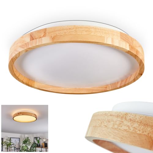 LED Deckenleuchte Sofo, moderne Deckenlampe aus Metall/Bambus/Kunststoff in Weiß/Natur, Leuchte im angesagten Boho-Design (Ø 29,5 cm), 1700 Lumen, 3000 Kelvin, LED 16 Watt von HOFSTEIN